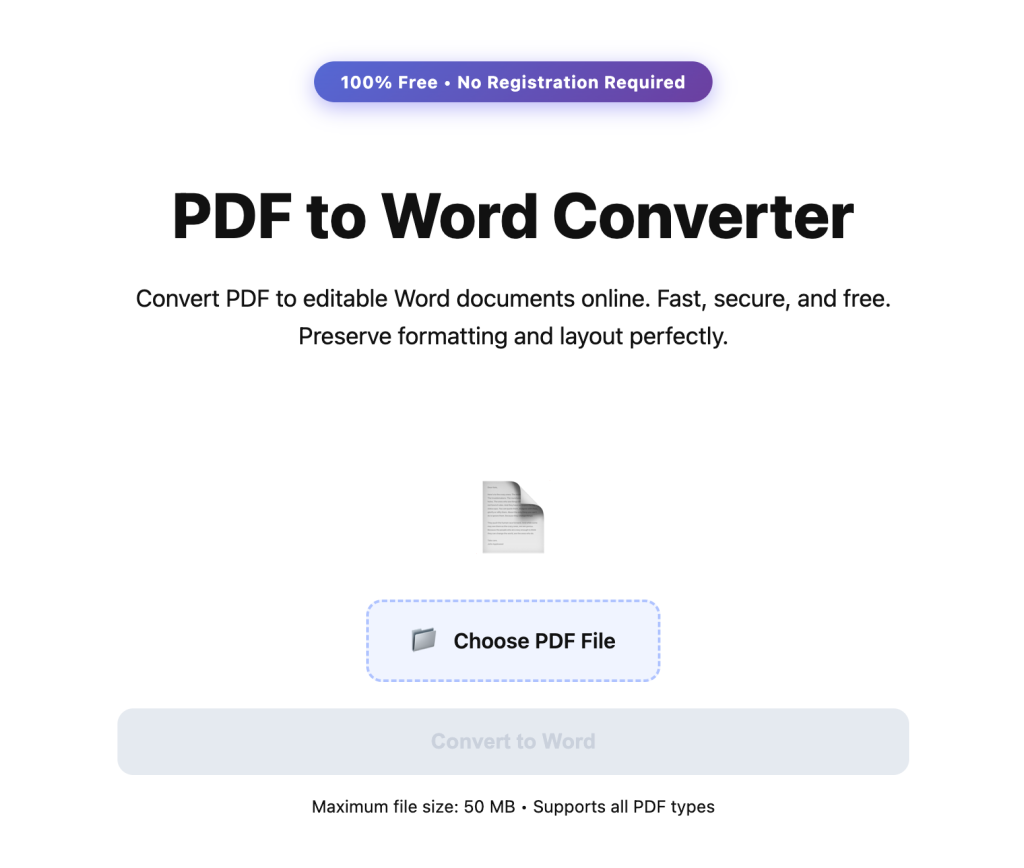 Upload PDF to convert PDF to Word tool
