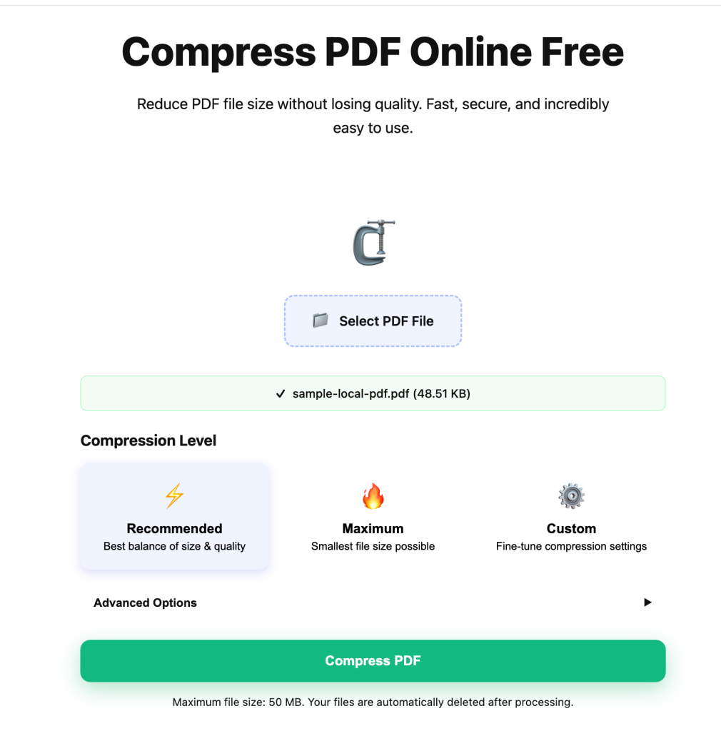 Upload PDF file before compression