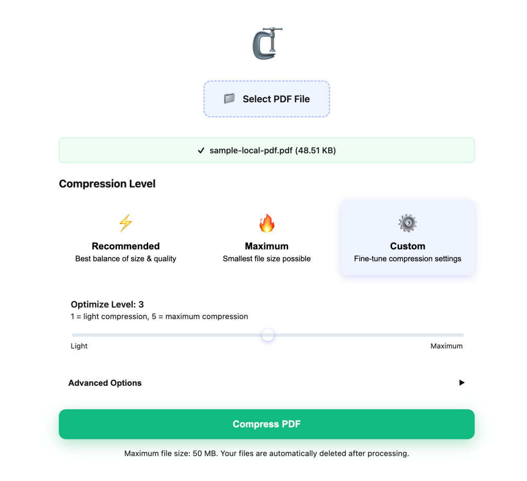 Choose compression level in PDFMagic
