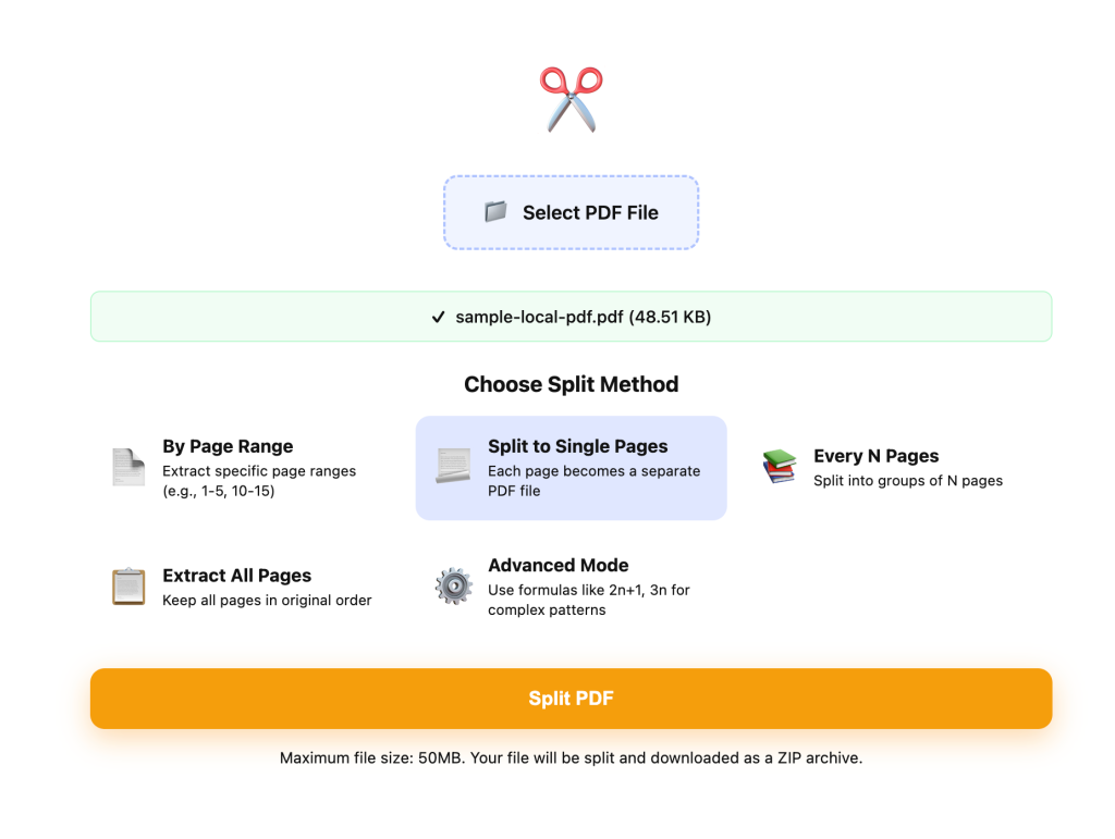 Choose split mode and page settings