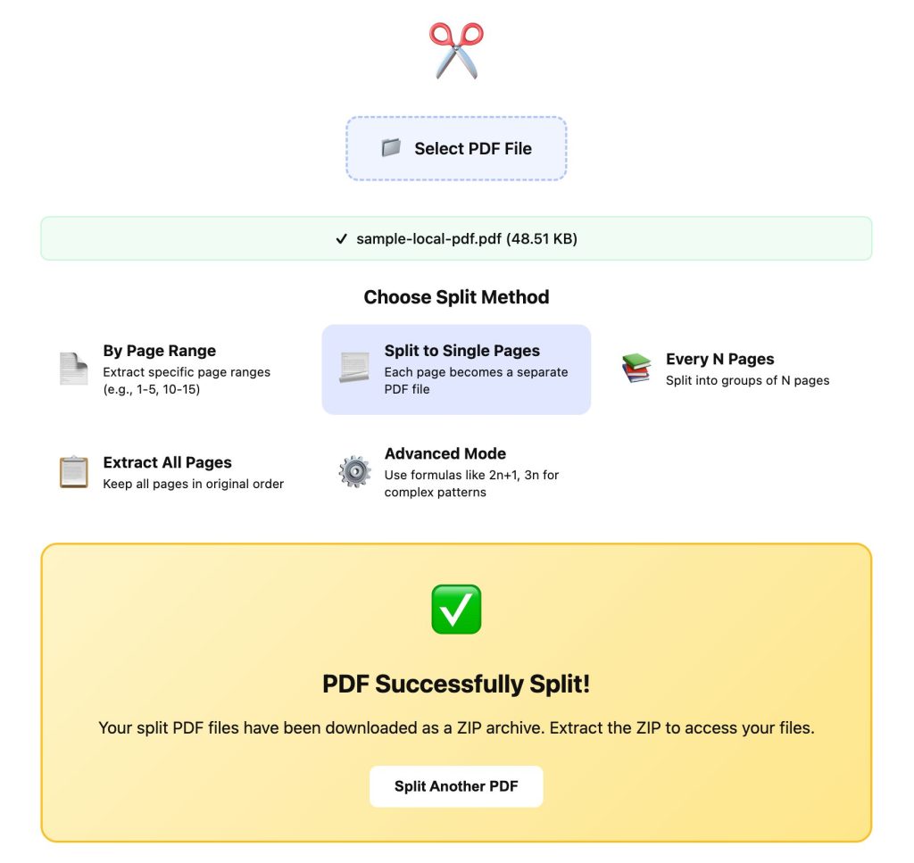 Split results are generated and ready to download
