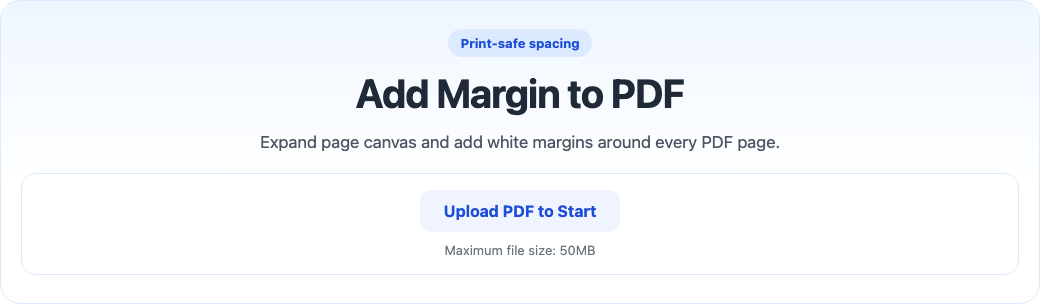 Add PDF margins tool interface screenshot
