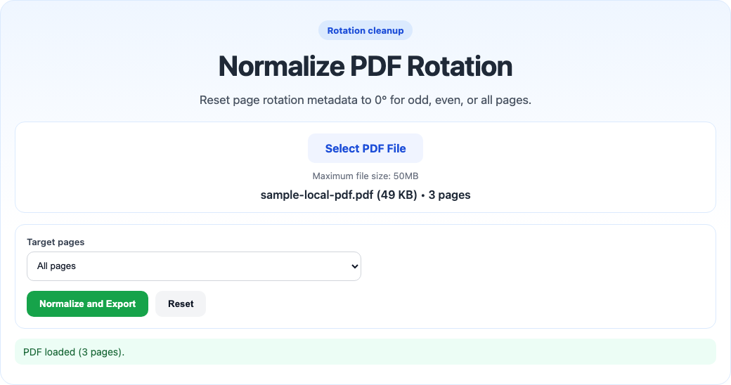 Normalize rotation tool interface screenshot