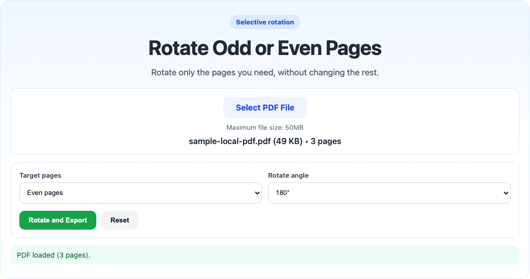 Rotate odd and even pages tool interface screenshot