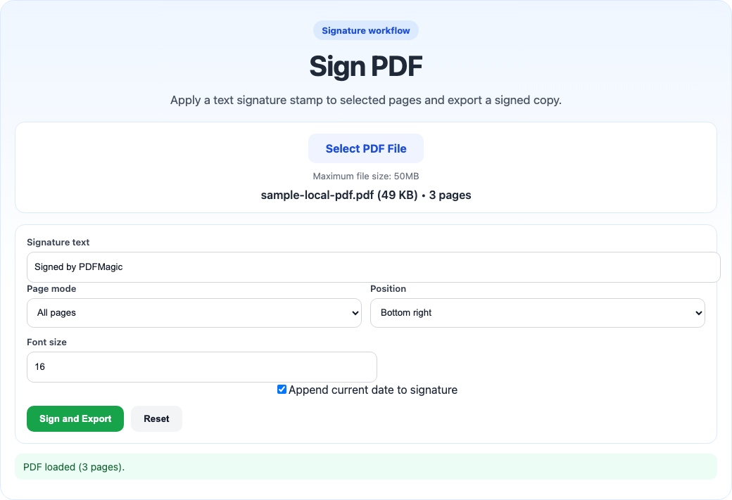 Sign PDF tool interface screenshot