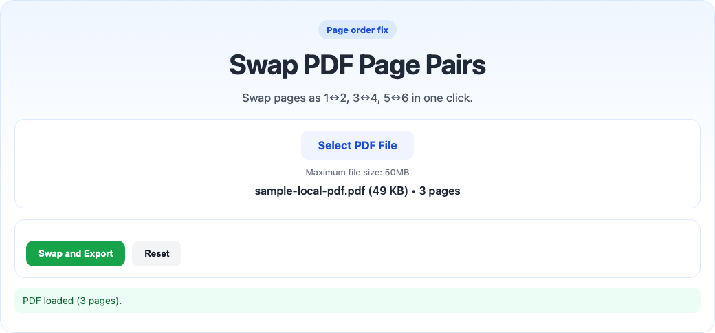 Swap page pairs tool interface screenshot