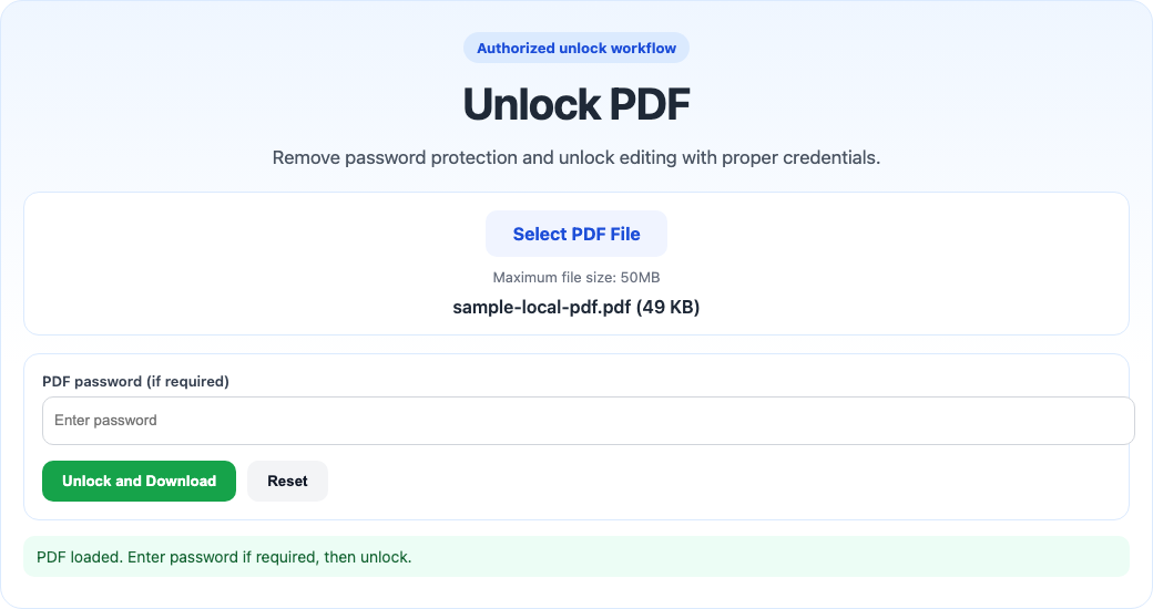 Unlock PDF tool interface screenshot